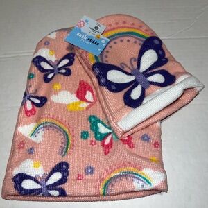 Kids Bath Mitts Set of 2 | Pink Butterfly Rainbow Wash Mitts | Soft Washcloths